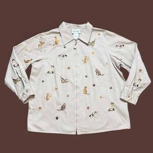 Vintage Quacker Factory Cat Jacket Shacket Embroidered Kitten Full Zip 1X XL